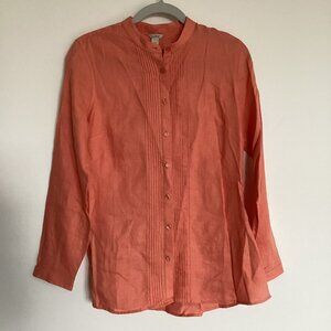 L.L. Bean Linen Button Down Blouse Shirt Coral Orange Size XS